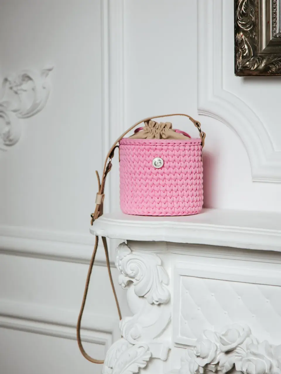 Hand knitted barrel bag