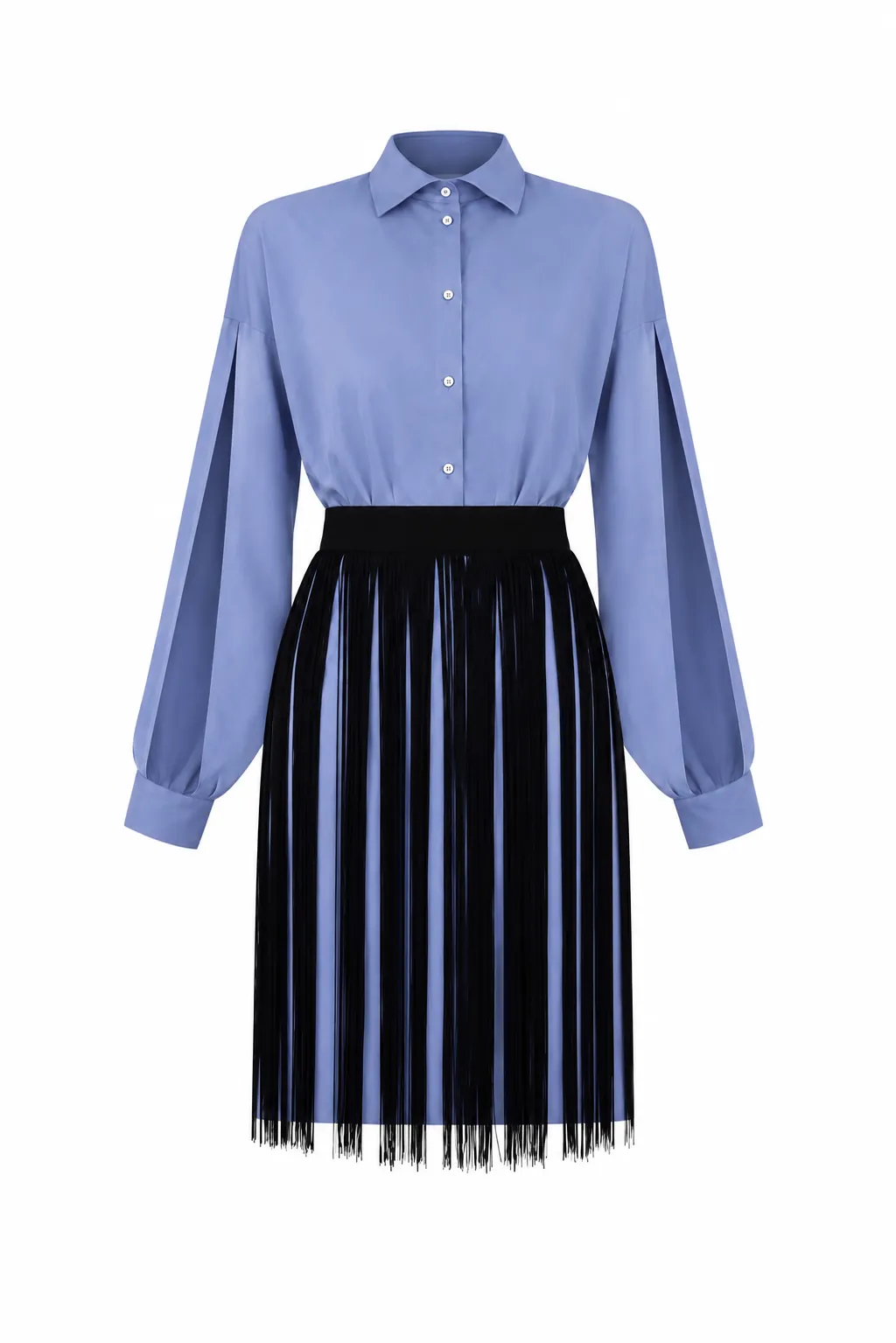 A shirt dress with a slit on the sleeves and a fringed belt IMG 2803 result