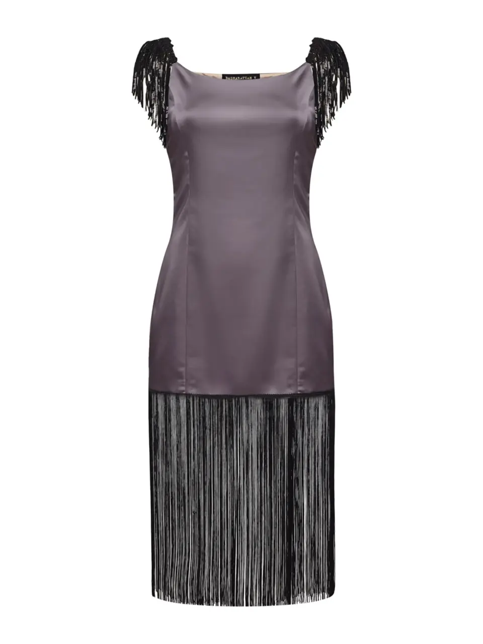 Mini dress in thick silk with fringes