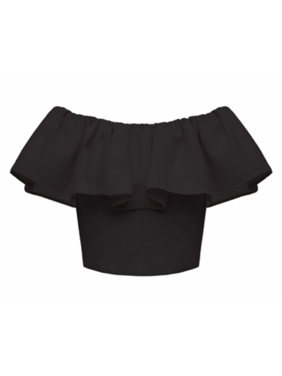 Cropped top with flounce in light italian linen - Black, Small