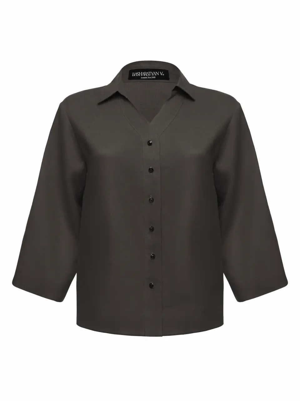 BV shirt with 3/4 sleeves in light italian linen - Black, Small