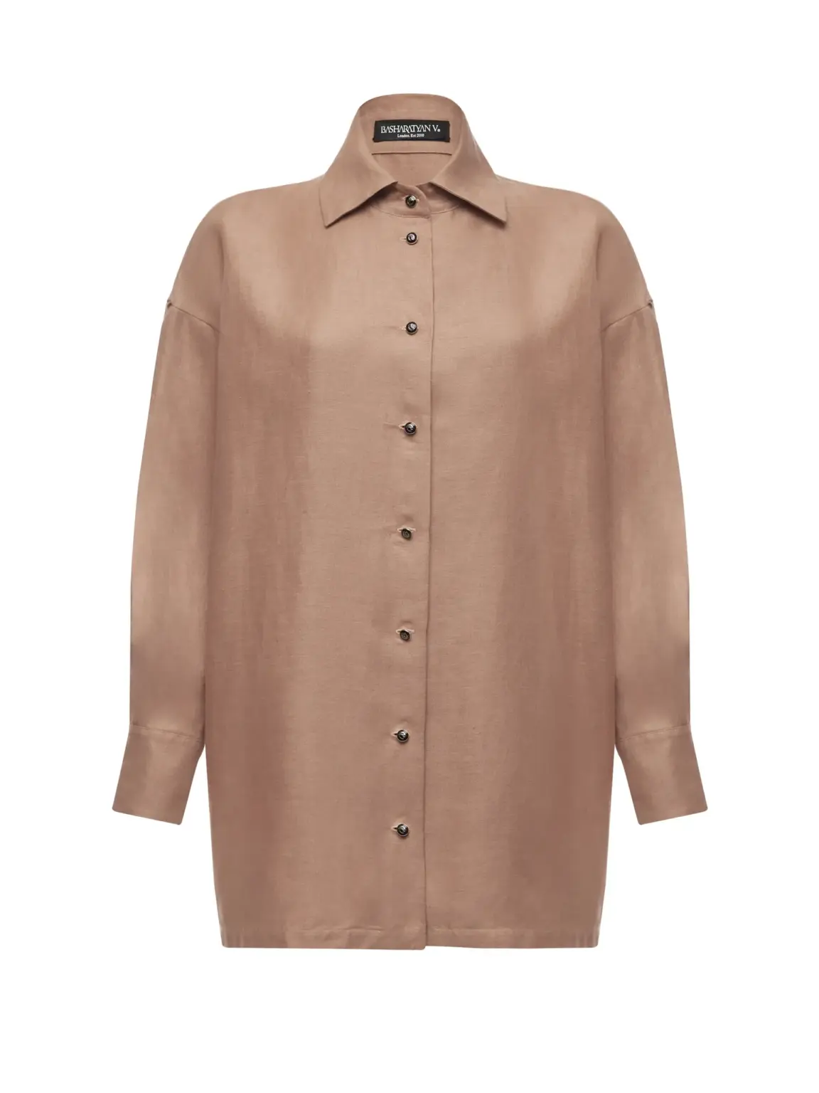 BV shirt with slits on sleeves in light italian linen bv shirt cacao front