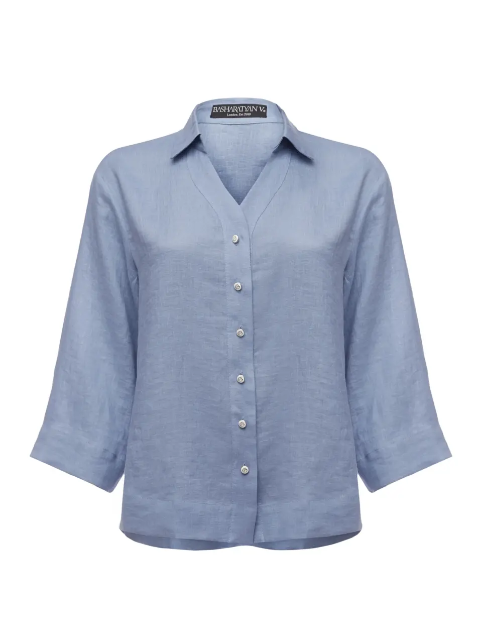 BV shirt with 3/4 sleeves in light italian linen - Blue, Small