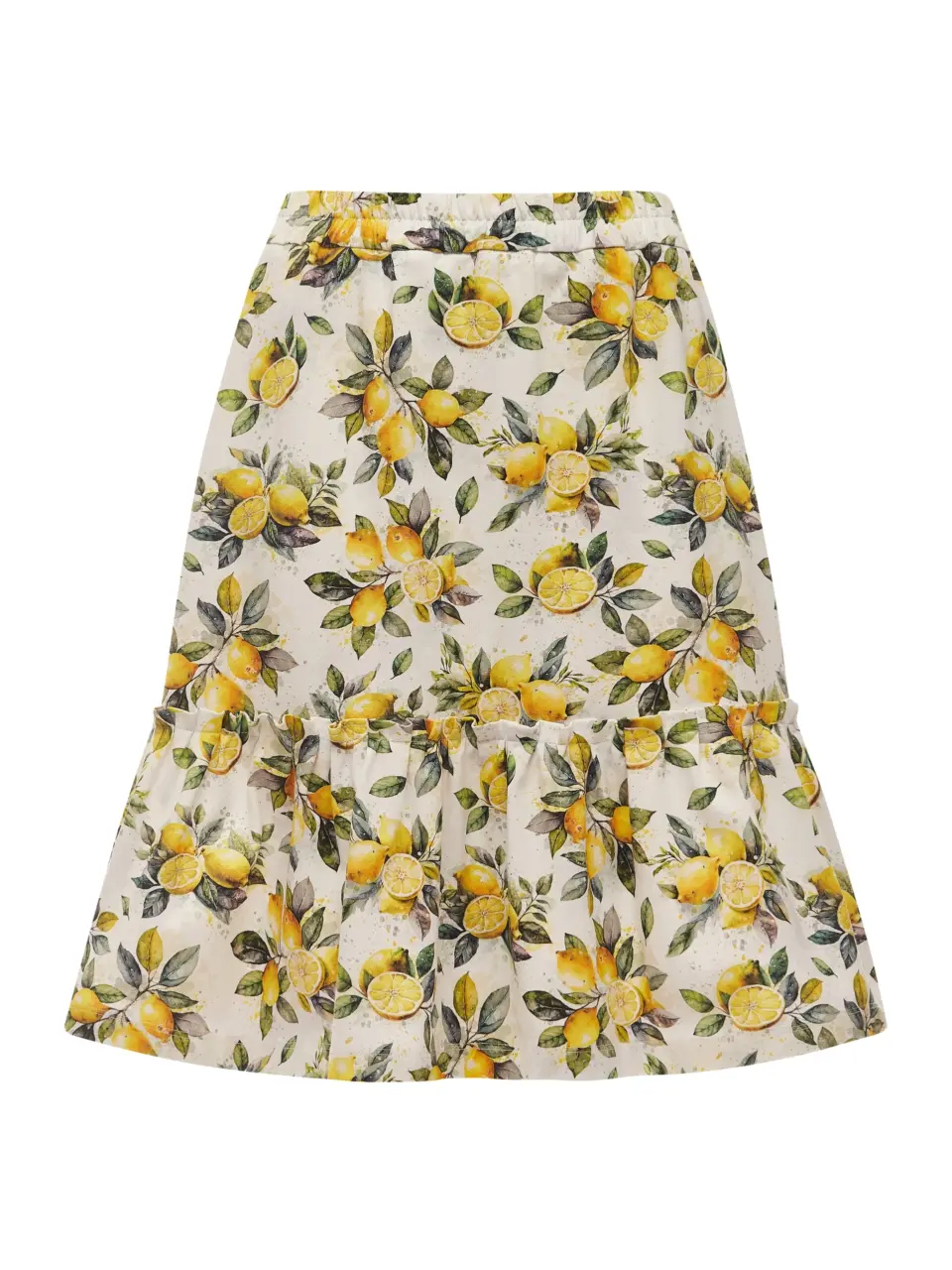 Skirt with flounce in 'Sicilian lemon' print