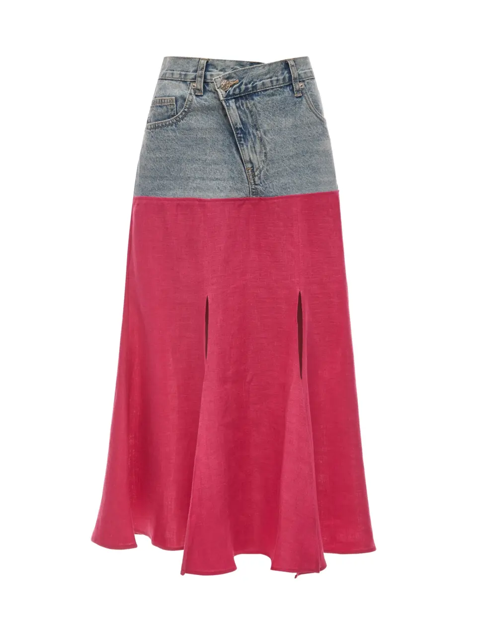 Midi skirt in a combination of jeans & light italian linen