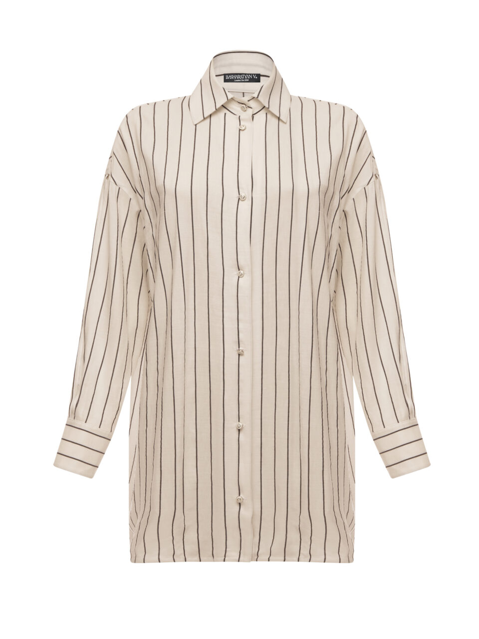 Stripes BV shirt with slits on sleeves in light italian linen - Stripes