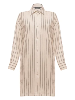 A shirt dress with a slit on the sleeves and a fringed belt - Stripes