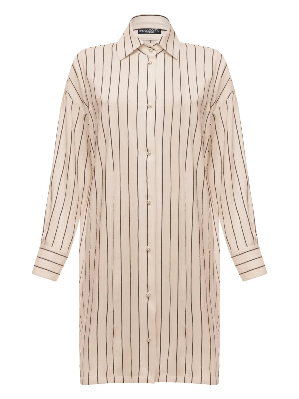 A shirt dress with slits on the sleeves and a fringed belt - Stripes
