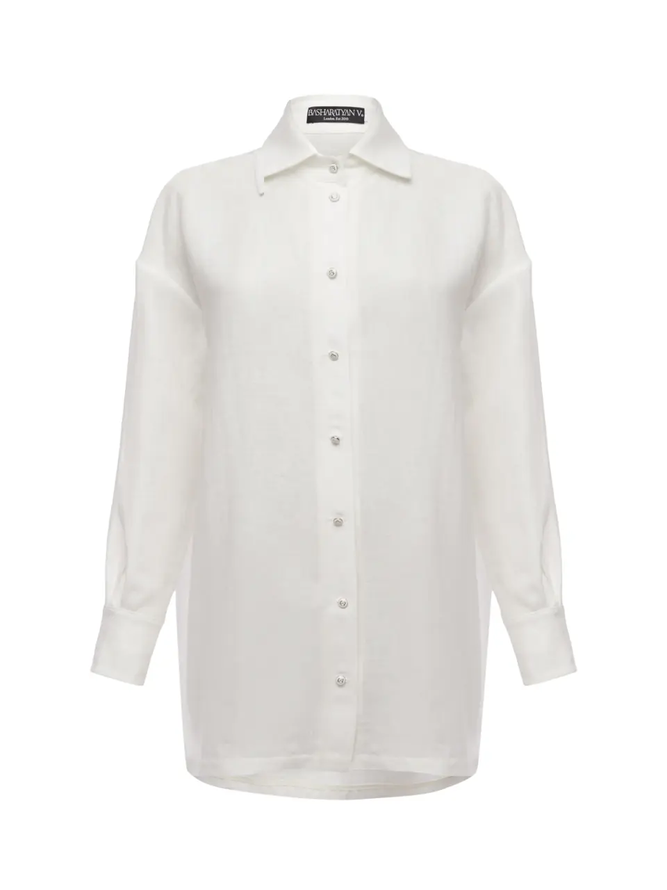 White BV shirt with slits on sleeves in light italian linen - White