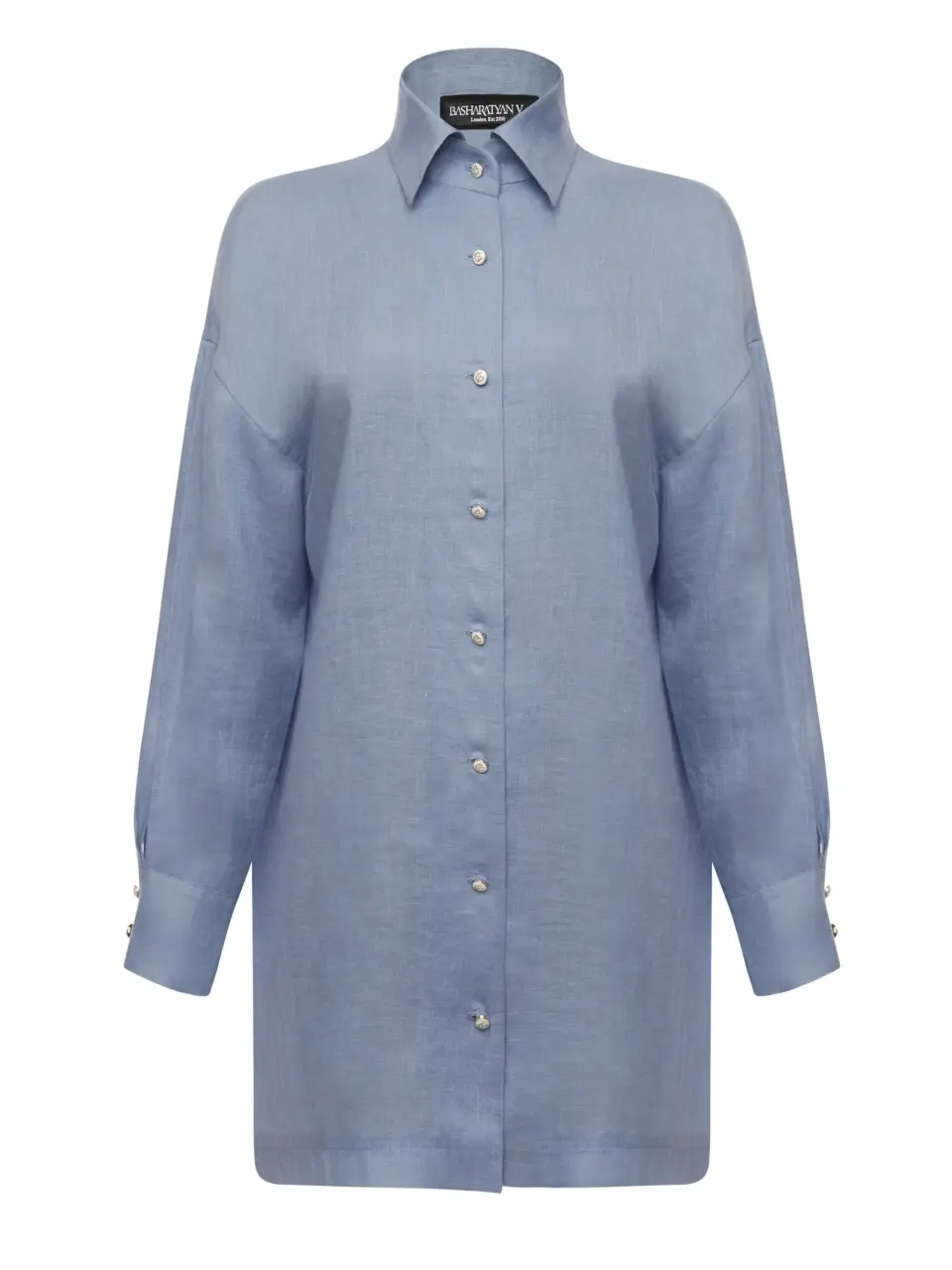 A shirt dress with slits on the sleeves and a fringed belt - Blue