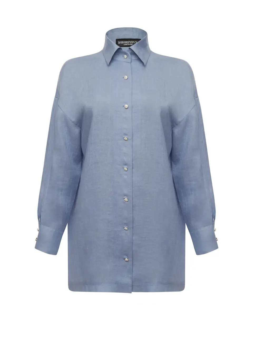 BV shirt with slits on sleeves in light italian linen - Blue