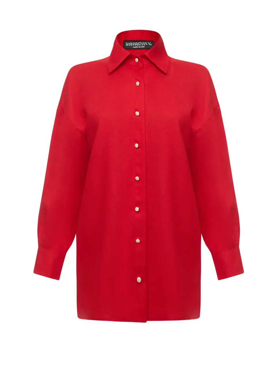 BV shirt with slits on sleeves in light italian linen - Red
