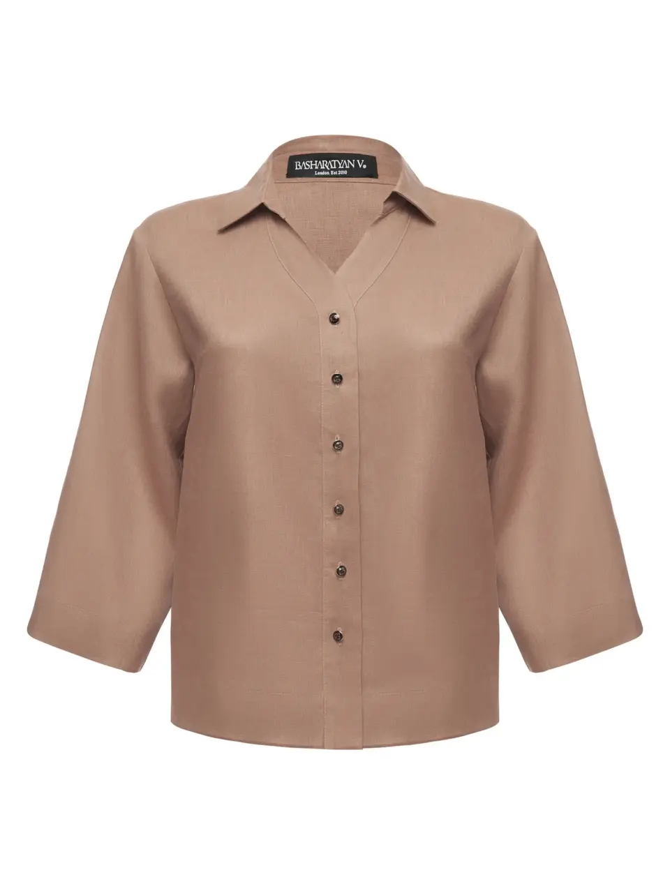 BV shirt with 3/4 sleeves in light italian linen - Cacao, Small