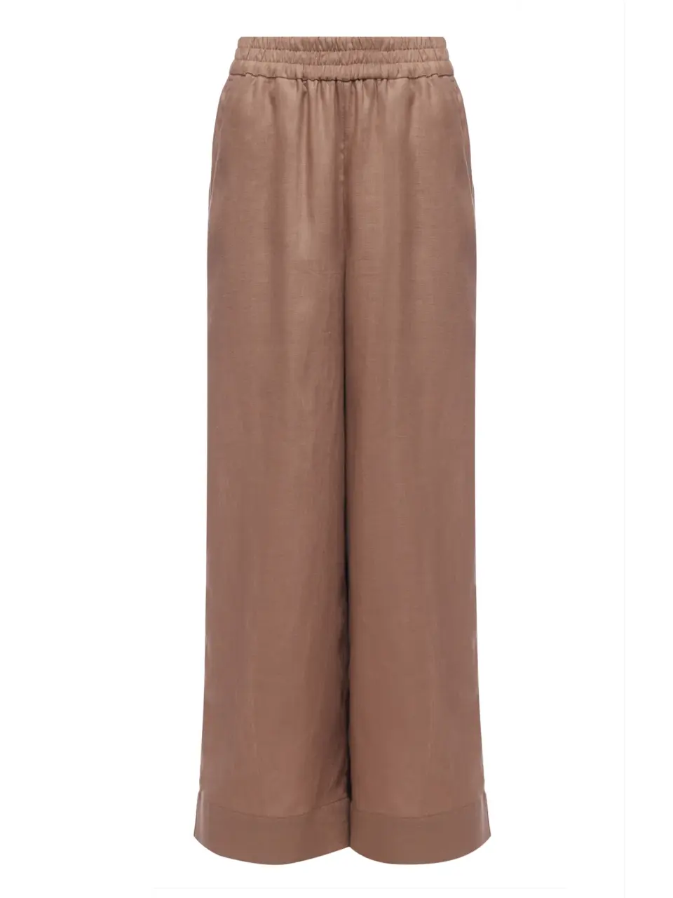 Semi-palazzo trousers in light italian linen - Cacao, Small