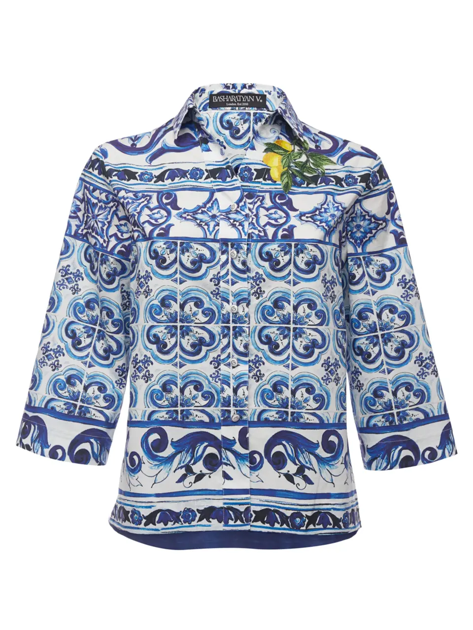 3/4 sleeve shirt with 'Sicilian lemon' embroidery