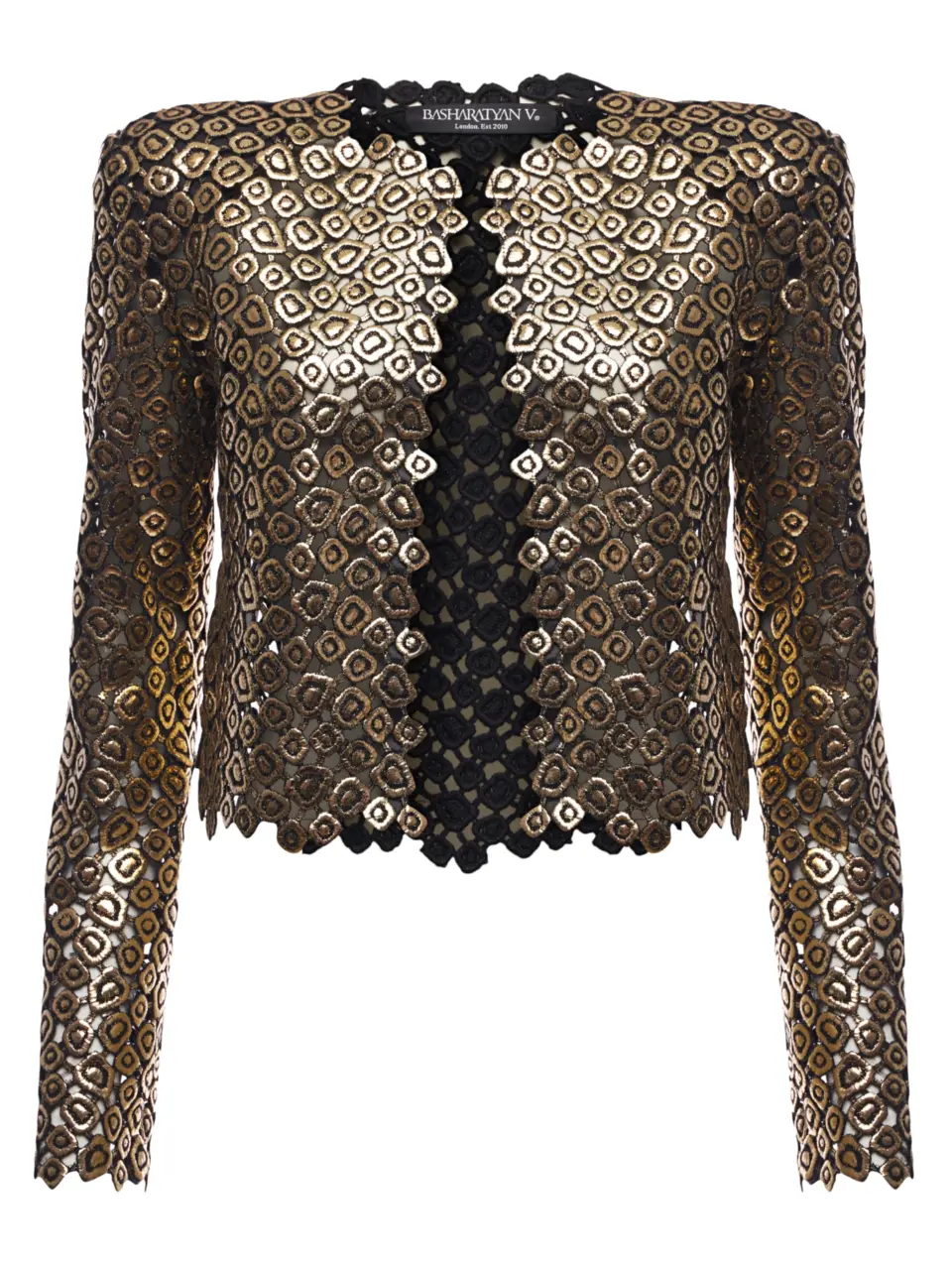 Cropped French lace jacket.