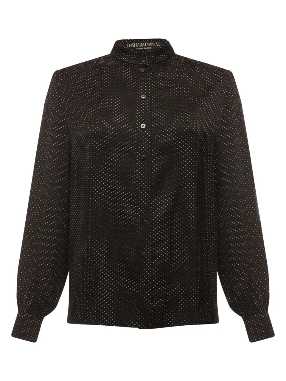 Blouse with stand collar in Italian silk with viscose - Small, Black