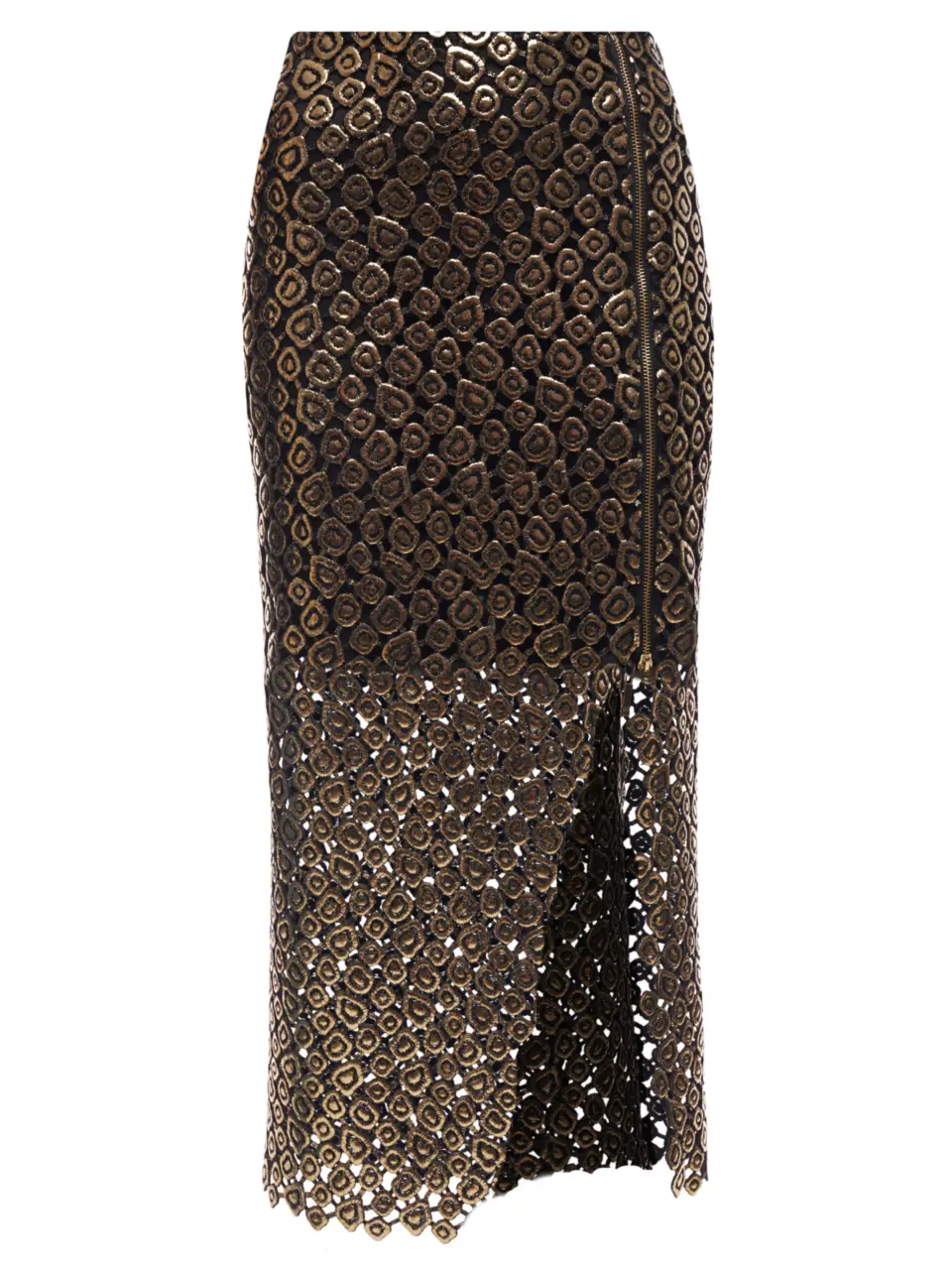 Midi skirt with gold zip in unique cut out french lace
