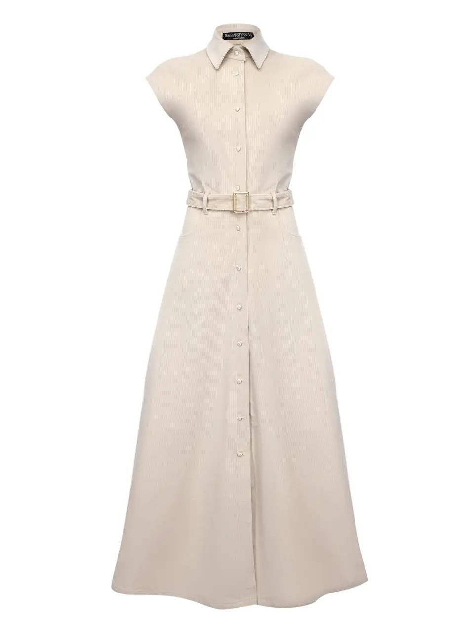 Sleeveless velvet dress-coat with belt