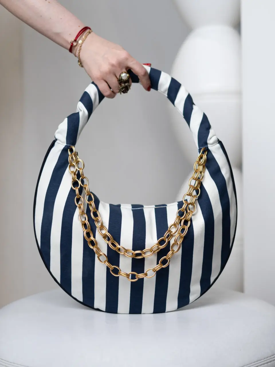 Saddle bag from light italian canvas with silk lining