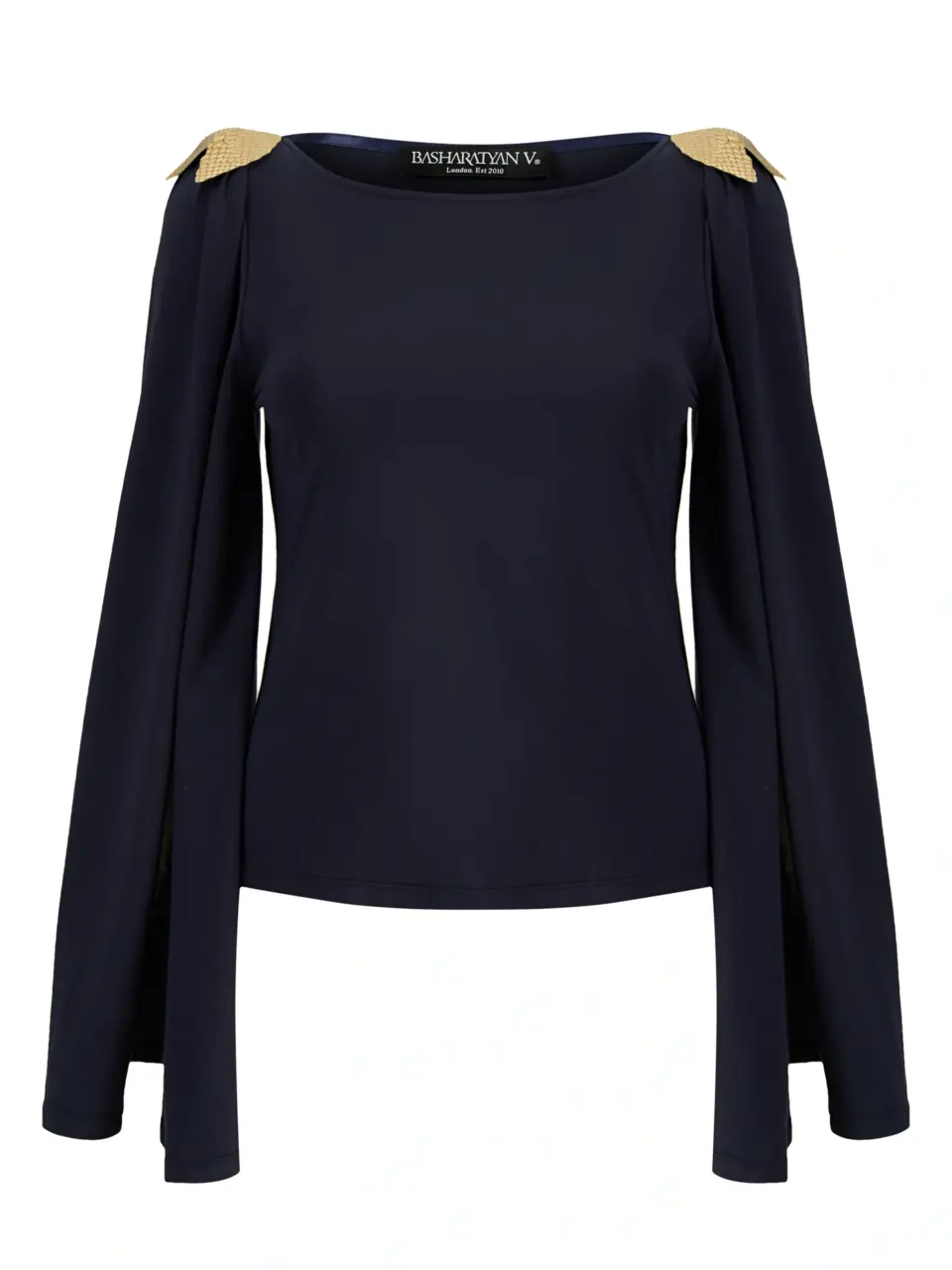 Longsleeve with epaulettes decorated in gold leaves made of genuine python leather