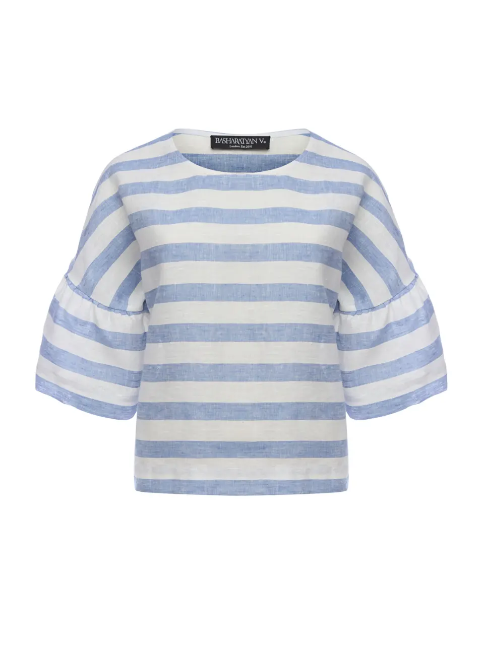 Blouse with puffed 3/4 sleeves in light italian linen