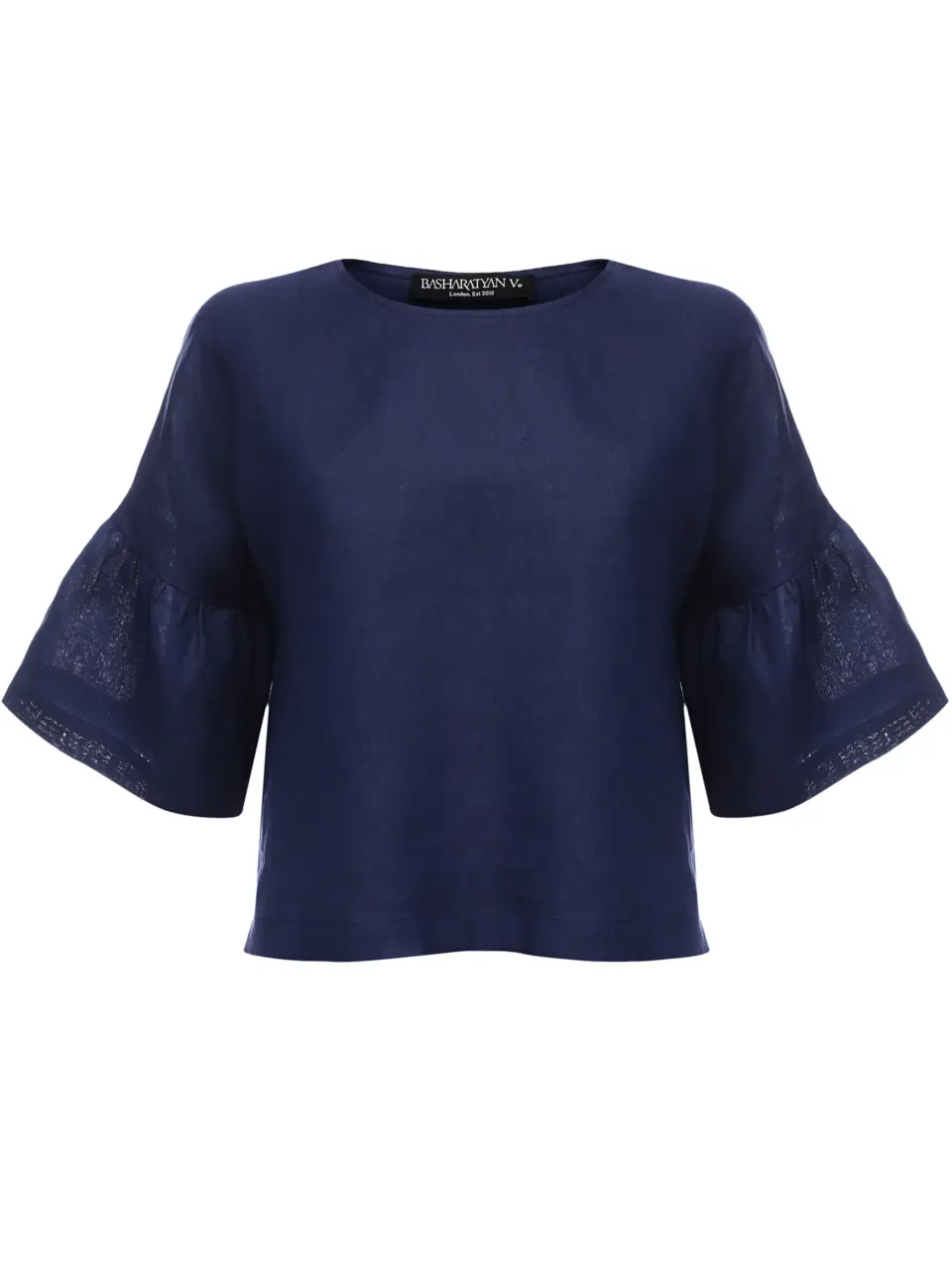 Blouse with puffed 3/4 sleeves in light italian linen