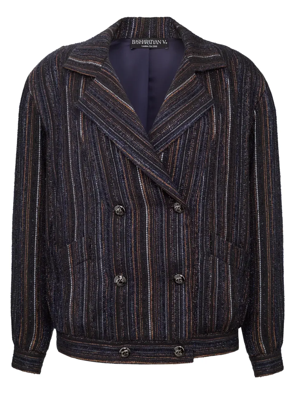 Double breasted tweed bomber with silk lining