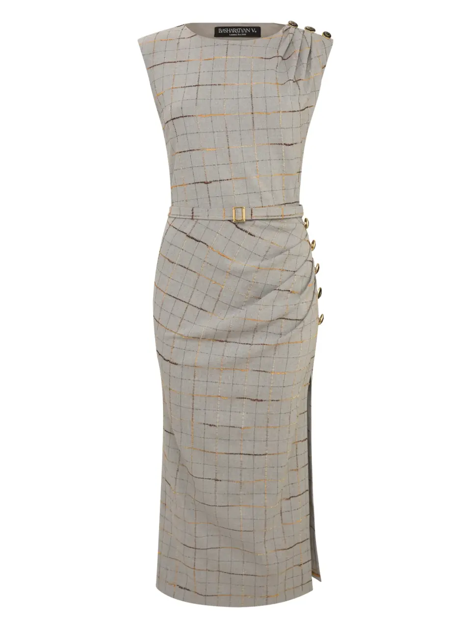 Asymmetric midi dress with button detailing