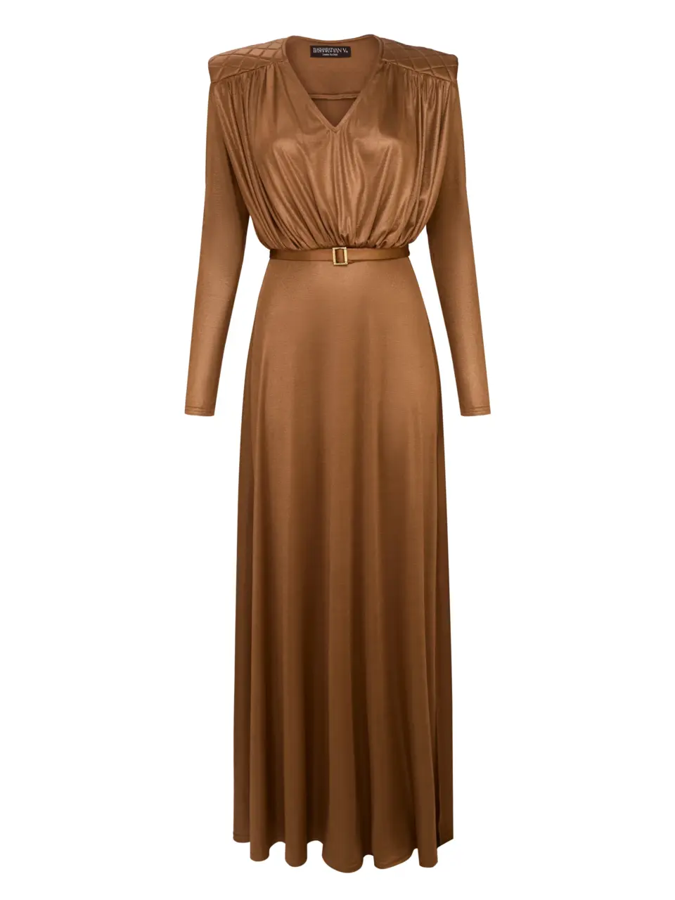 Maxi dress in flowy italian silk viscose with front slit and shoulder detailing