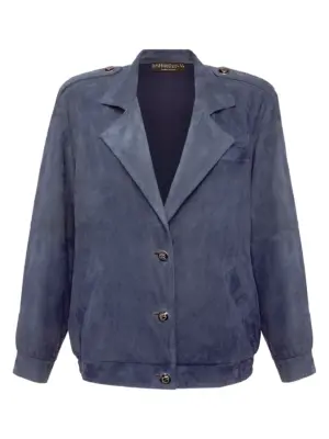 Бомбер из натуральной замши на подкладе - Синий