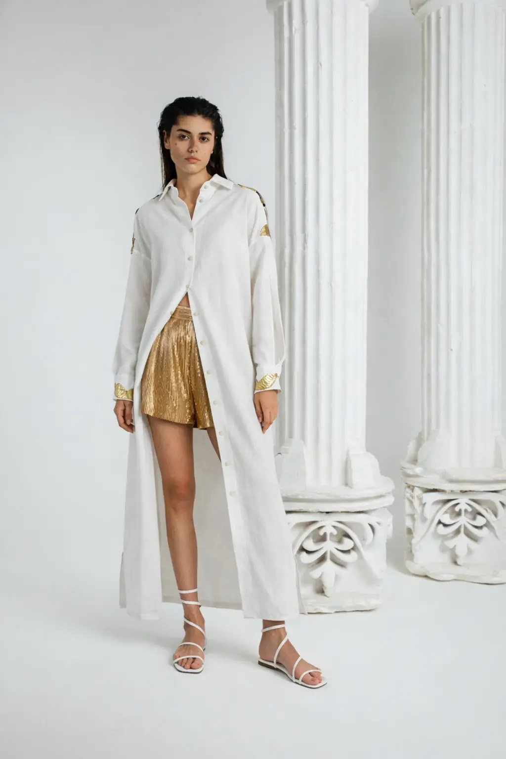 Classic BV maxi shirt with genuine python leather detailing Basharatyan V SS26 dop IMG 2919