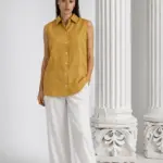 Classic sleevless BV shirt in premium italian linen Basharatyan V SS26 dop IMG 3046