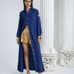 Classic BV maxi shirt with genuine python leather detailing Basharatyan V SS26 dop blue shirt model ultra