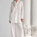 Classic BV shirt with silver embroidery Basharatyan V SS26 dop linen set model maxres