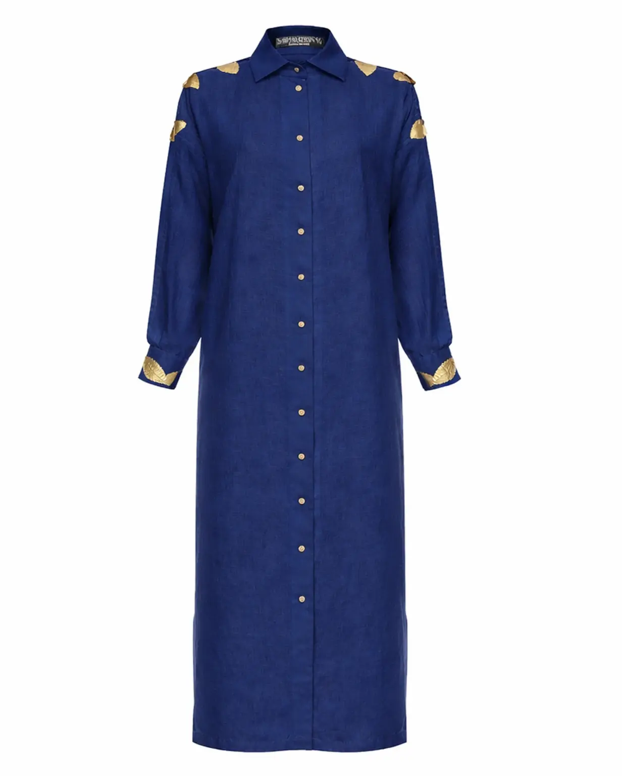 Classic BV maxi shirt with genuine python leather detailing Basharatyan V SS 26 BV maxi navy front