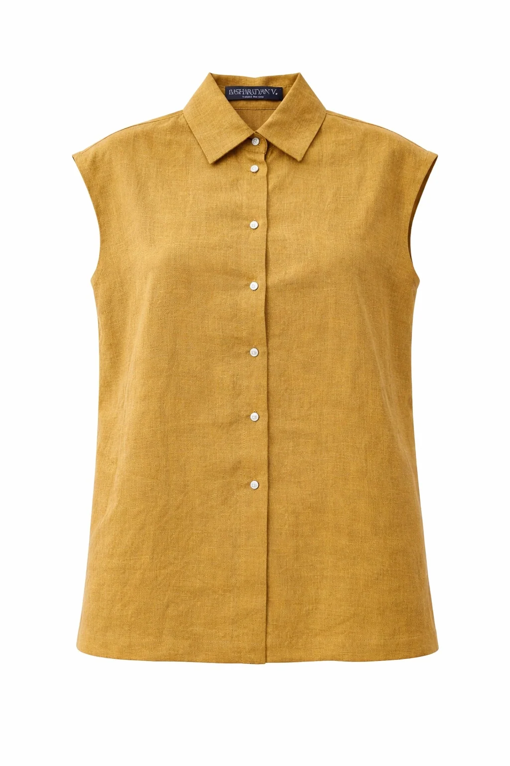 Classic sleevless BV shirt in premium italian linen Basharatyan V SS 26 IMG 3045