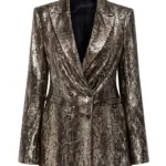 Double-breasted BV jacket in gold sequence Basharatyan V SS 26 csnake jacket front
