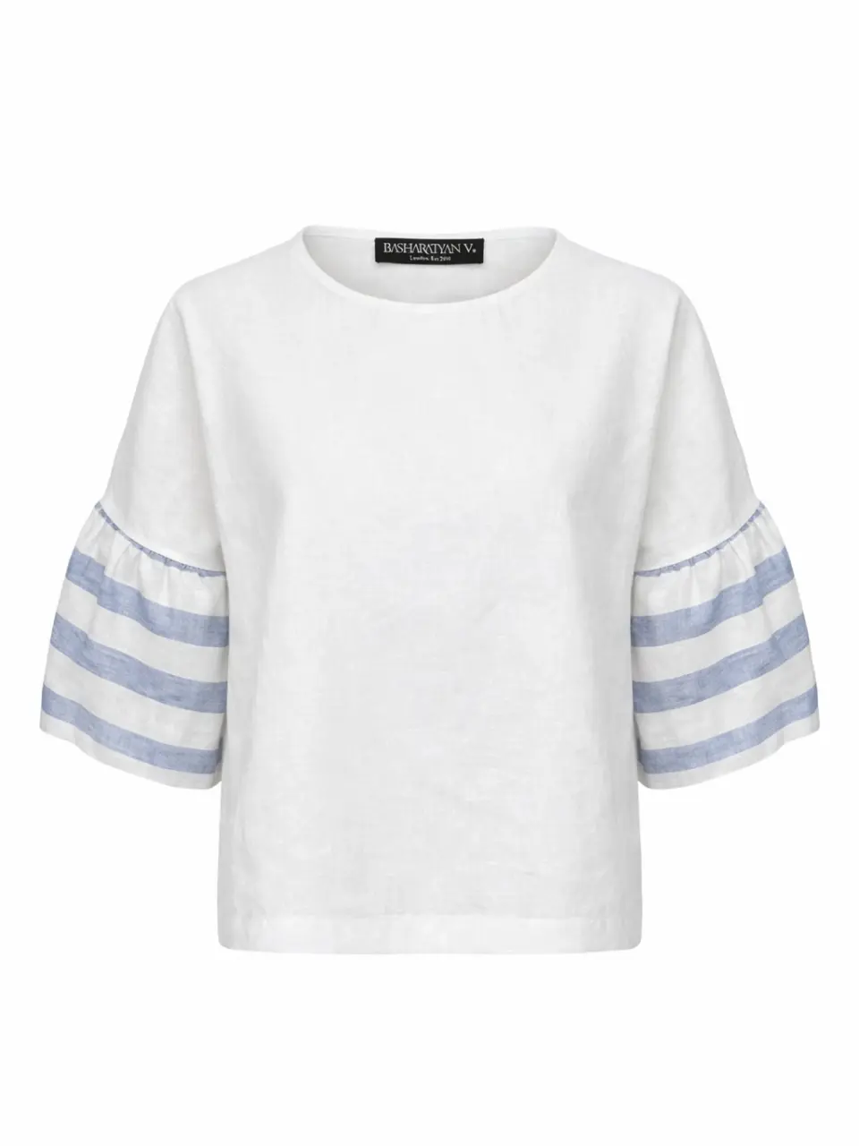 White Blouse with puffed 3/4 sleeves in light italian linen - White
